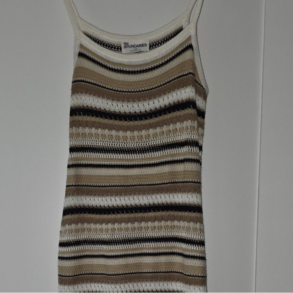 No Boundaries Striped Knit Tank Top in Cream, Tan & Black